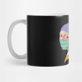 girl with pearl earring and facemask - vermeer style illustration Mug